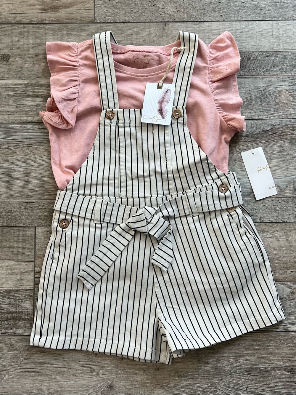 NWT Jessica Simpson Girls Striped Overall Set Size 6X